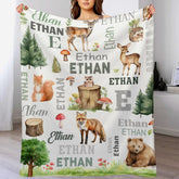 Personalized Woodland Animals Deer, Foxs Kids Baby Name Blanket